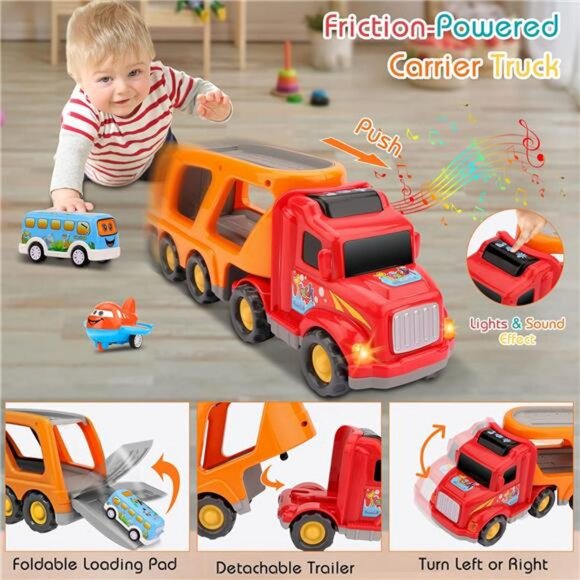 Carrier Truck Toddler Toys Car: Transport Toy for 1 2 3 4 Year Old Boys Girls - Picture 4 of 7